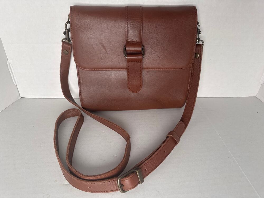 Vintage Eddie Bauer brown leather crossbody purse bag card organizer 80s